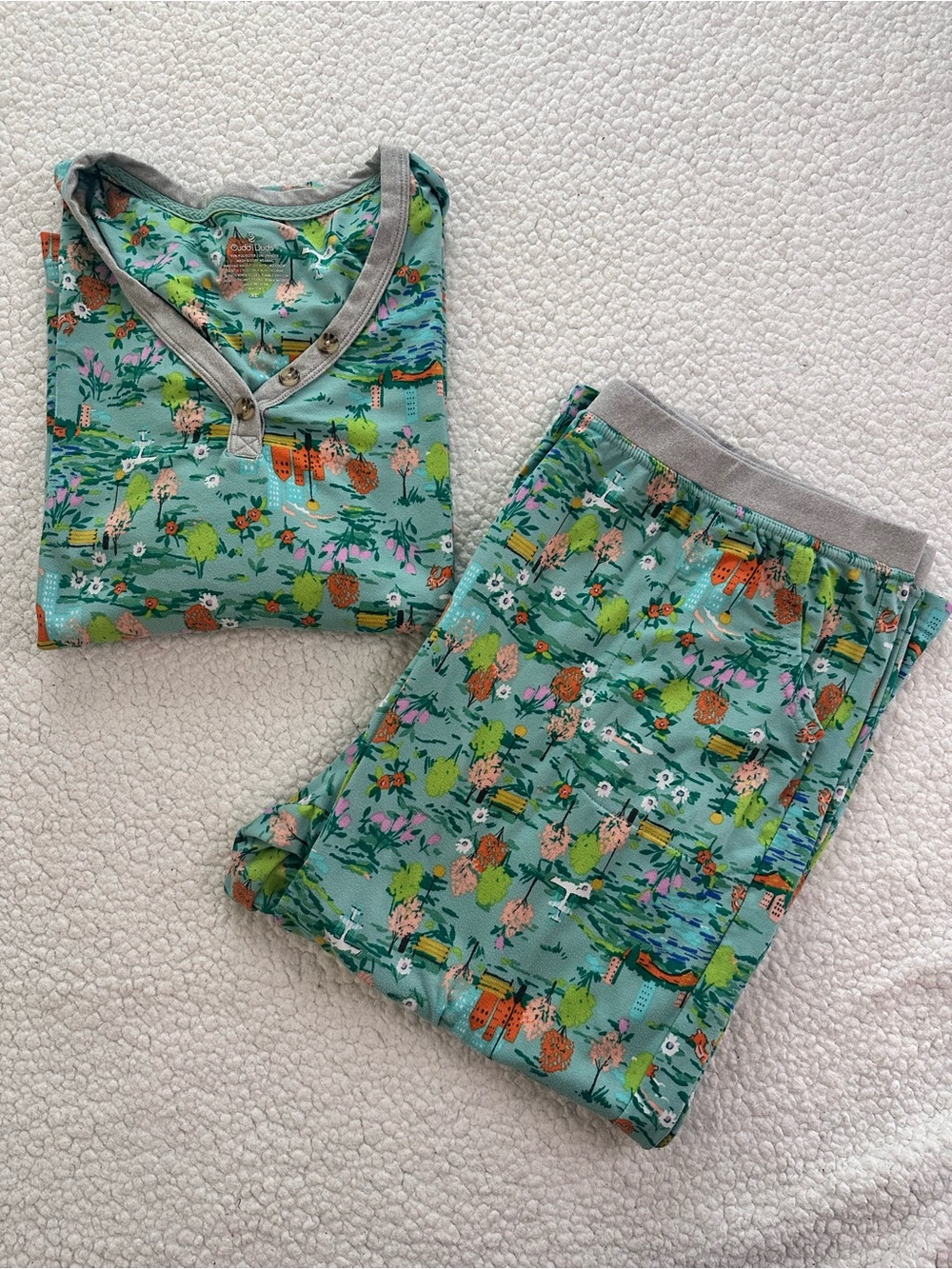 Cuddl Duds Mint Green Scenic-Print Pajama Set